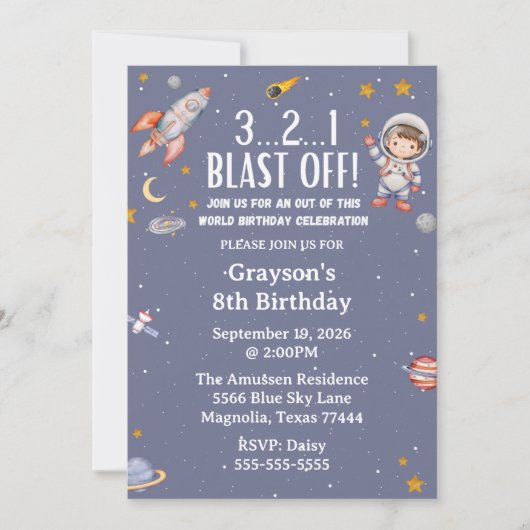 Astronaut Space Birthday Invitation Kaart (Voorkant)