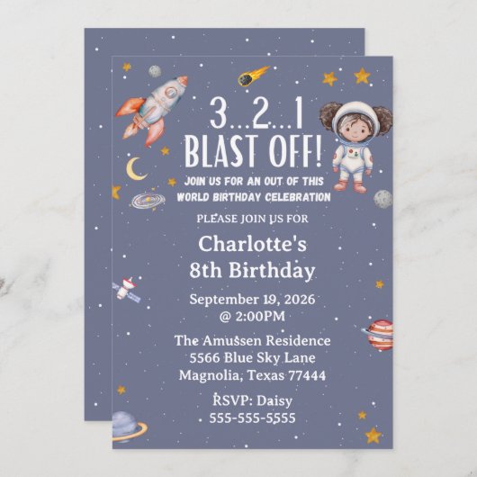 Astronaut Space Birthday Invitation Kaart (Voorkant / Achterkant)