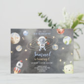 Astronaut Space Birthday Invitation Kaart (Staand voorkant)