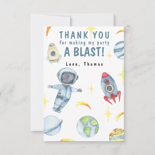 Astronaut Space Birthday Party Bedankkaart (Voorkant)