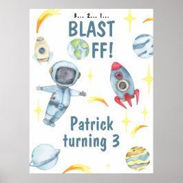 Astronaut Space Birthday Party Poster