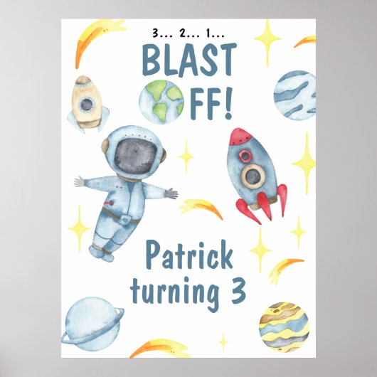 Astronaut Space Birthday Party Poster (Voorkant)