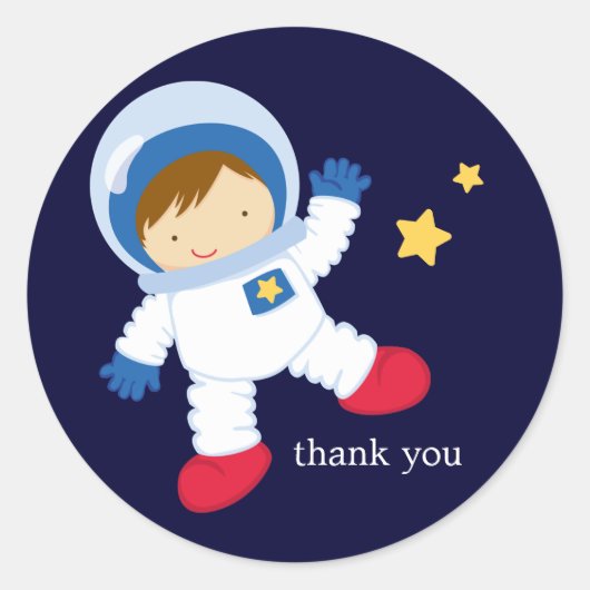 Astronaut Space Birthday Party Ronde Sticker (Voorkant)