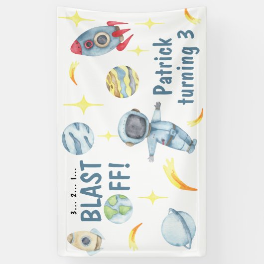 Astronaut Space Birthday Party Spandoek (Verticaal)