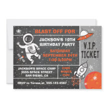 Astronaut Space Birthday Party Ticket-uitnodiging