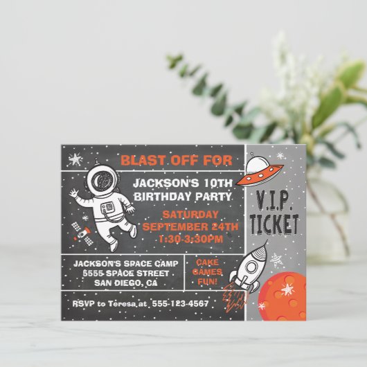 Astronaut Space Birthday Party Ticket-uitnodiging Kaart (Staand voorkant)