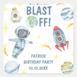 Astronaut Space Birthday Party Vierkante Sticker