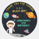 Astronaut Space Birthday - Personalized Blast Off" Ronde Sticker (Voorkant)