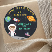 Astronaut Space Birthday - Personalized Blast Off" Ronde Sticker