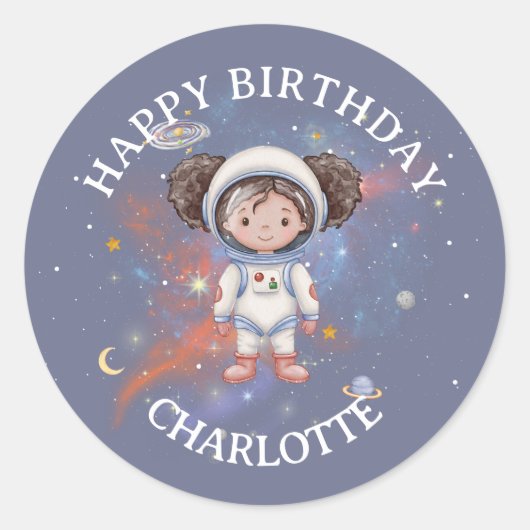 Astronaut Space Birthday Sticker (Voorkant)