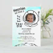 Astronaut Space Blue Custom Photo Birthday Kaart (Staand voorkant)