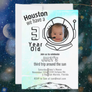 Astronaut Space Blue Custom Photo Birthday Kaart