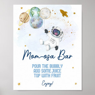 Astronaut Space Blue Gold Baby shower Mam-osa Bar Poster