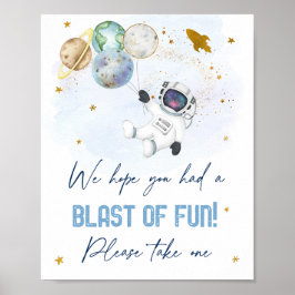 Astronaut Space Blue Gold Blast of Fun Favor Sign Poster