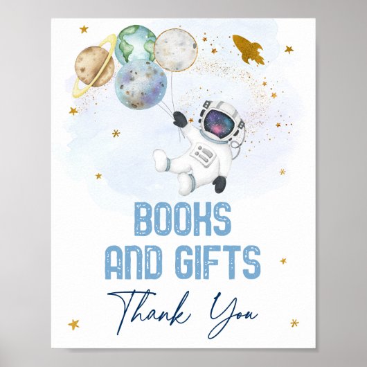 Astronaut Space Blue Gold Books & Gifts Sign Poster (Voorkant)