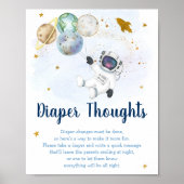 Astronaut Space Blue Gold Diaper Gedachtebord Poster (Voorkant)