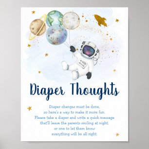 Astronaut Space Blue Gold Diaper Gedachtebord Poster