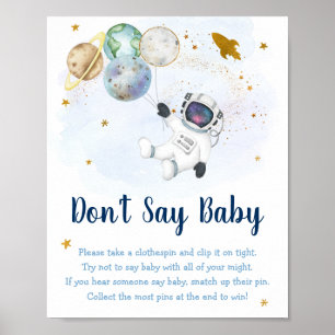 Astronaut Space Blue Gold Zeg niet dat Baby game Poster