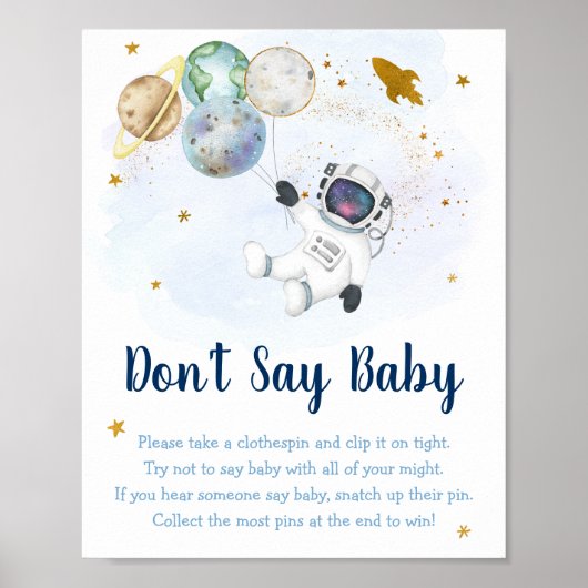 Astronaut Space Blue Gold Zeg niet dat Baby game Poster (Voorkant)