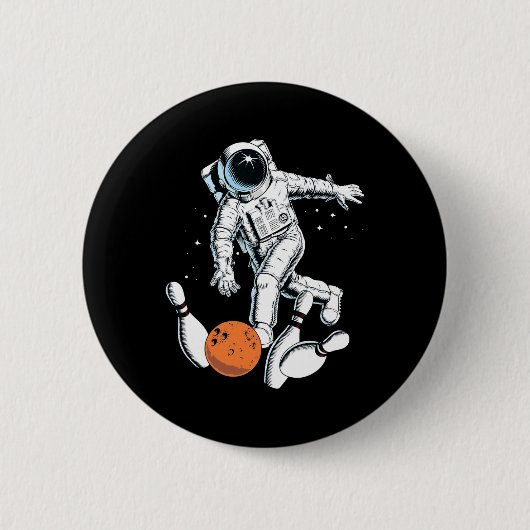 Astronaut Space Bowling Cool Astronaut Bowling Lov Ronde Button 5,7 Cm (Voorkant)