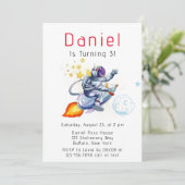 Astronaut Space Boy's verjaardagsfeestje Kaart (Staand voorkant)