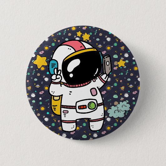 astronaut space Cartoon Ronde Button 5,7 Cm (Voorkant)