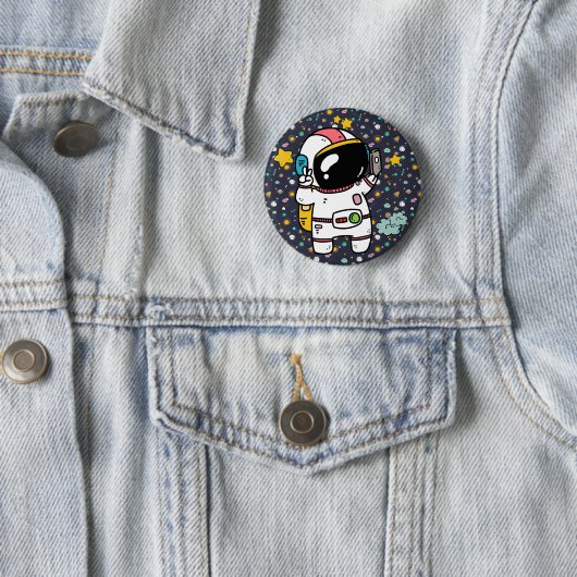 astronaut space Cartoon Ronde Button 5,7 Cm (In situ)