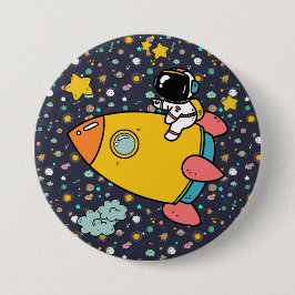 astronaut space Cartoon Ronde Button 7,6 Cm