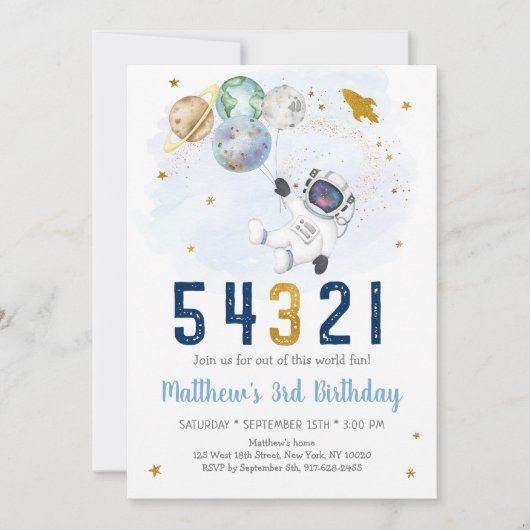 Astronaut Space Coundown 3rd Birthday Kaart (Voorkant)