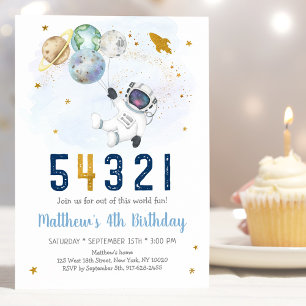 Astronaut Space Coundown 4th Birthday Kaart