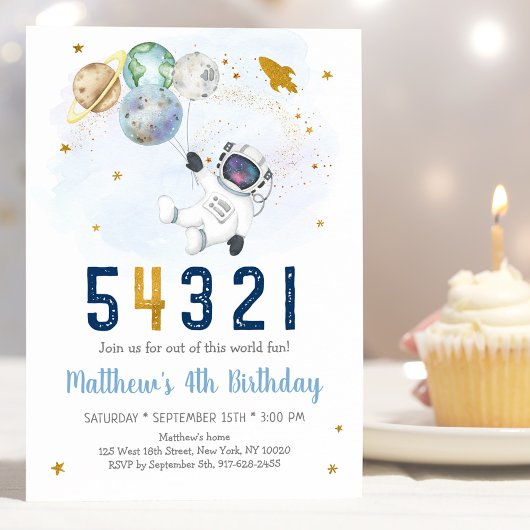Astronaut Space Coundown 4th Birthday Kaart