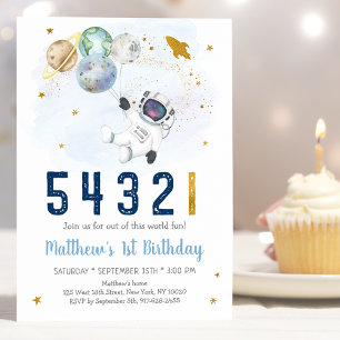 Astronaut Space Coundown First Birthday Kaart