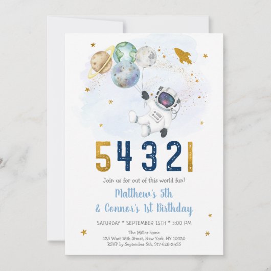Astronaut Space Countdown gezamenlijke verjaardag Kaart (Voorkant)