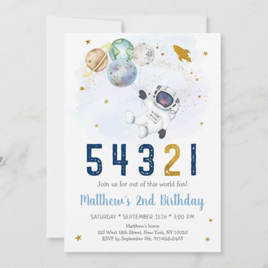Astronaut Space Counterdown 2e verjaardag Kaart (Voorkant)