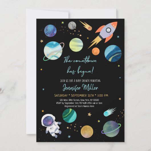 Astronaut Space Counterdown is Baby shower begonne Kaart (Voorkant)