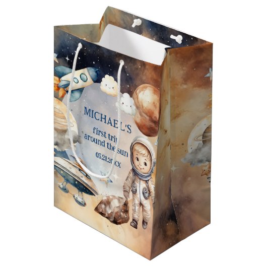 Astronaut Space eerste reis rond de Sun Gift Bag Medium Cadeauzakje (Voorkant Gekanteld)