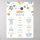 Astronaut Space Eerste Verjaardagsfeestmijlpaal Poster (Voorkant)