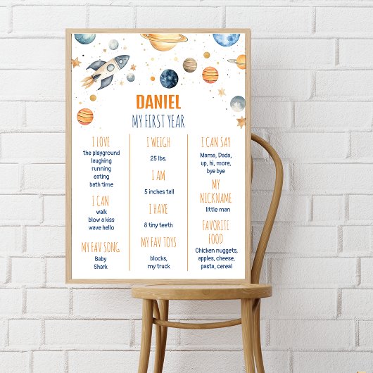 Astronaut Space Eerste Verjaardagsfeestmijlpaal Poster