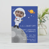 Astronaut Space Explorer Birthday Photo Templase Kaart (Staand voorkant)