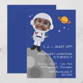 Astronaut Space Explorer Birthday Photo Templase Kaart