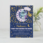 Astronaut Space First Trip Around Moon Birthday Kaart (Staand voorkant)