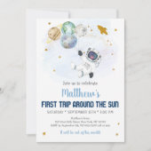 Astronaut Space First Trip omheen Sun Birthday Kaart (Voorkant)