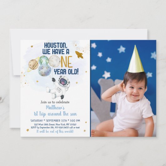 Astronaut Space First Trip ROND the Sun Birthday Kaart (Voorkant)