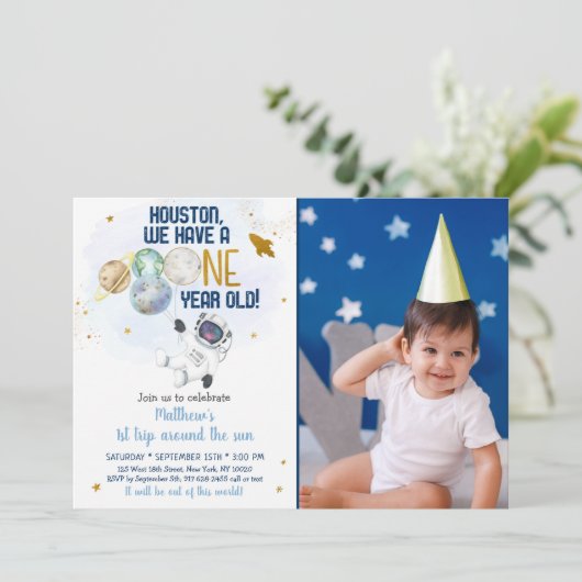 Astronaut Space First Trip ROND the Sun Birthday Kaart (Staand voorkant)