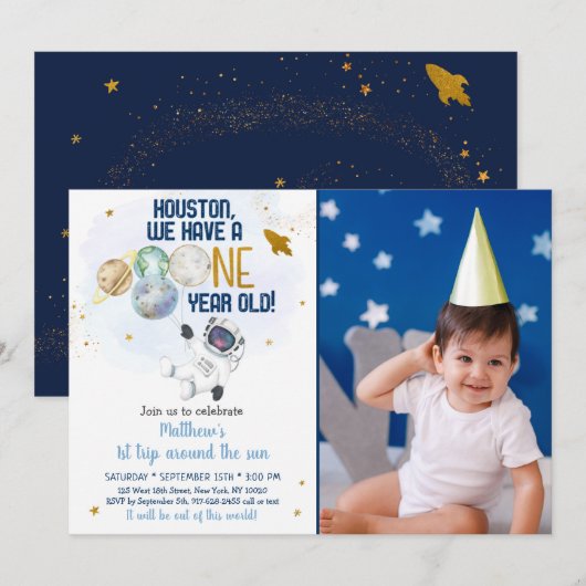 Astronaut Space First Trip ROND the Sun Birthday Kaart (Voorkant / Achterkant)