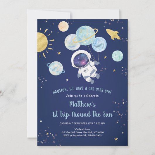 Astronaut Space First Trip ROND the Sun Birthday Kaart (Voorkant)