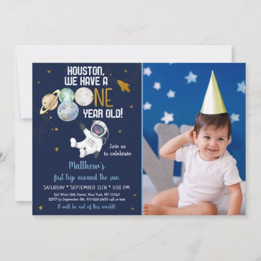 Astronaut Space First Trip ROND the Sun Birthday Kaart (Voorkant)