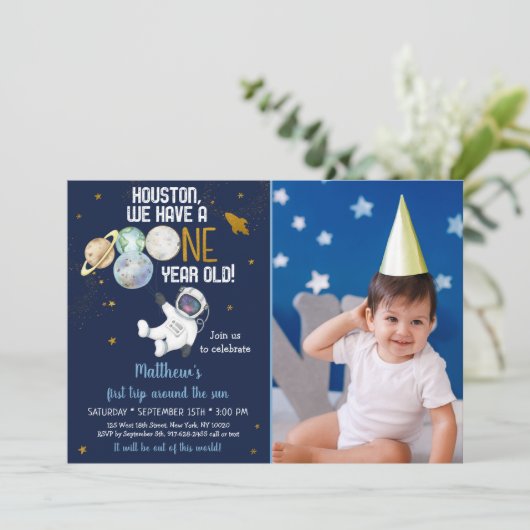 Astronaut Space First Trip ROND the Sun Birthday Kaart (Staand voorkant)