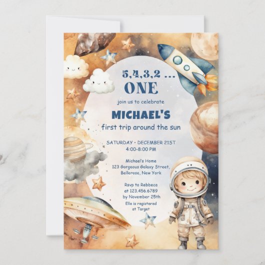 Astronaut Space First Trip ROND the Sun Birthday Kaart (Voorkant)