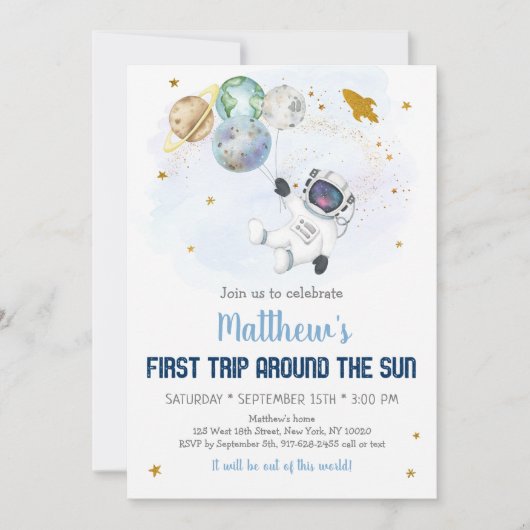 Astronaut Space First Trip ROND the Sun Birthday Kaart (Voorkant)